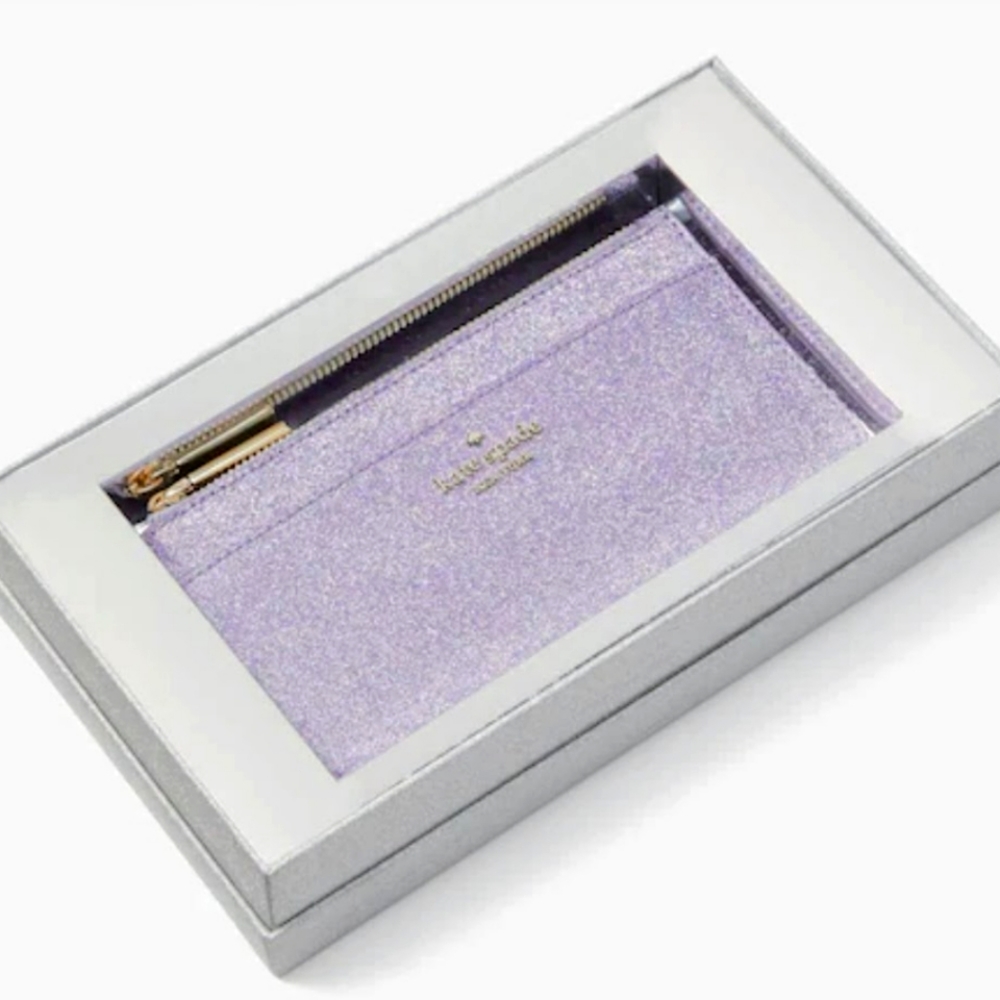 NWT Kate Spade Tinsel Glitter Large Slim Card Holder Boxed